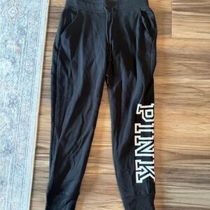 PINK Victoria's Secret Black Joggers with White Logo